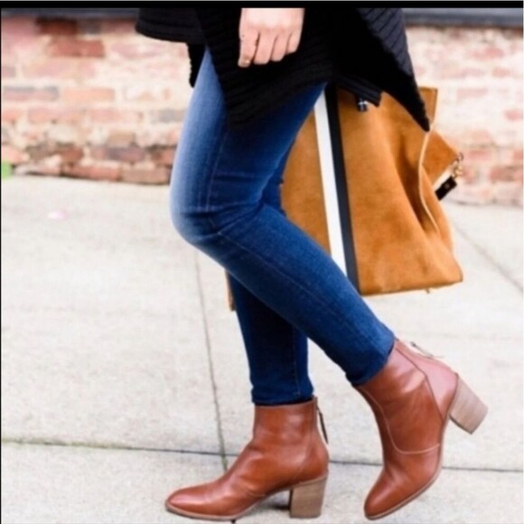 Madewell The Ames leather ankle boots in cognac stacked heel size 8 - Picture 1 of 7